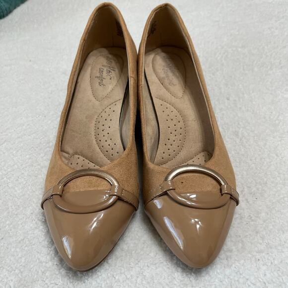 Dexflex Comfort Wedge Women’s Shoes Sz 9.5M Lt. Brown Patent Leather Career - Picture 1 of 8